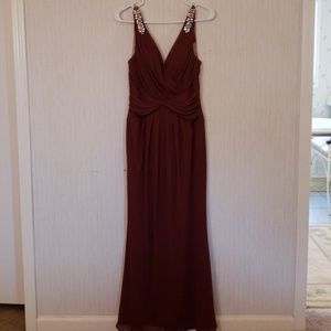 Wine red David's Bridal bridesmaids dress